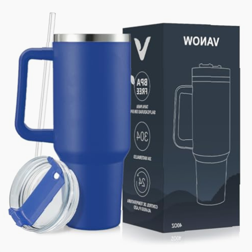 Termo de 40 oz con Asa y Popote Azul