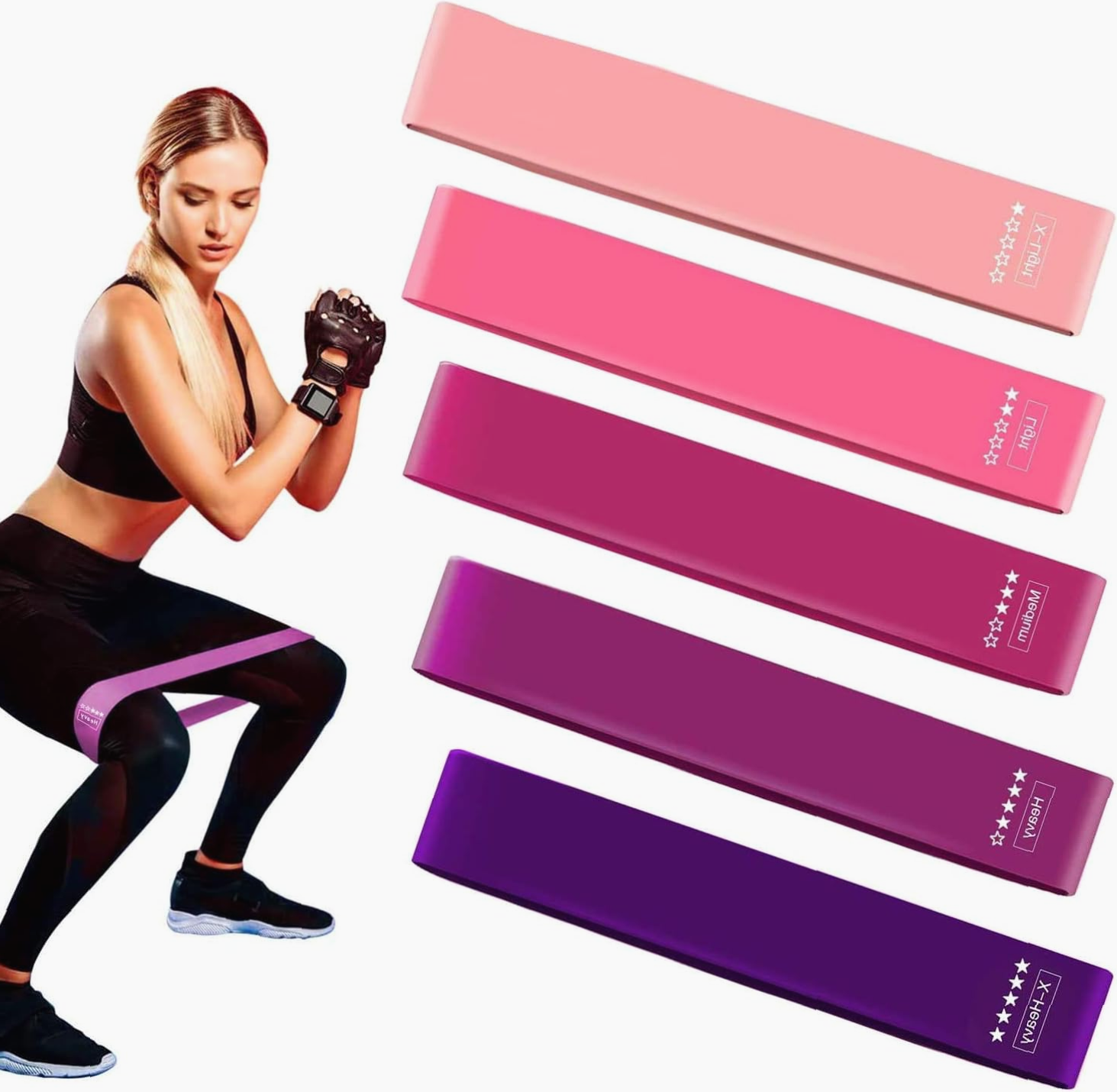 Bandas de Resistencia Elásticas 5 Niveles para Fitness, Yoga y Pilates