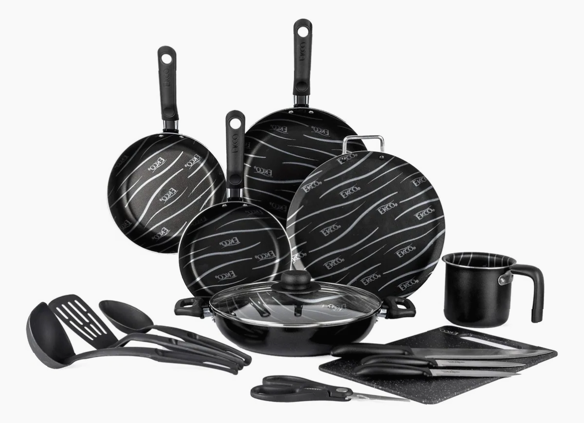 Batería de Cocina Antiadherente Ekco Basics 15 Piezas Aluminio Negra