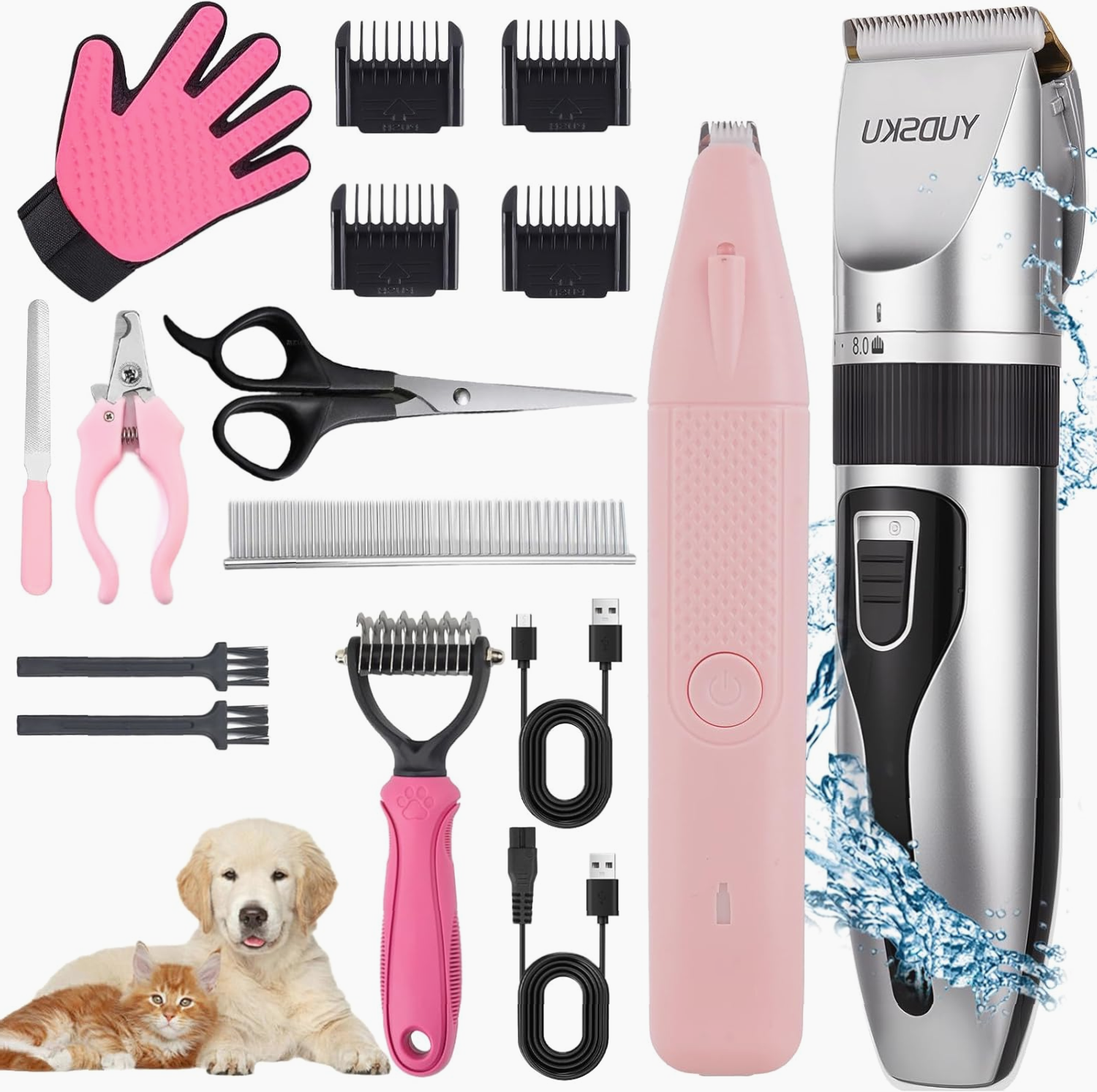 Clipper Eléctrico para Perros y Gatos USB Recargable 16 Piezas Multifuncional