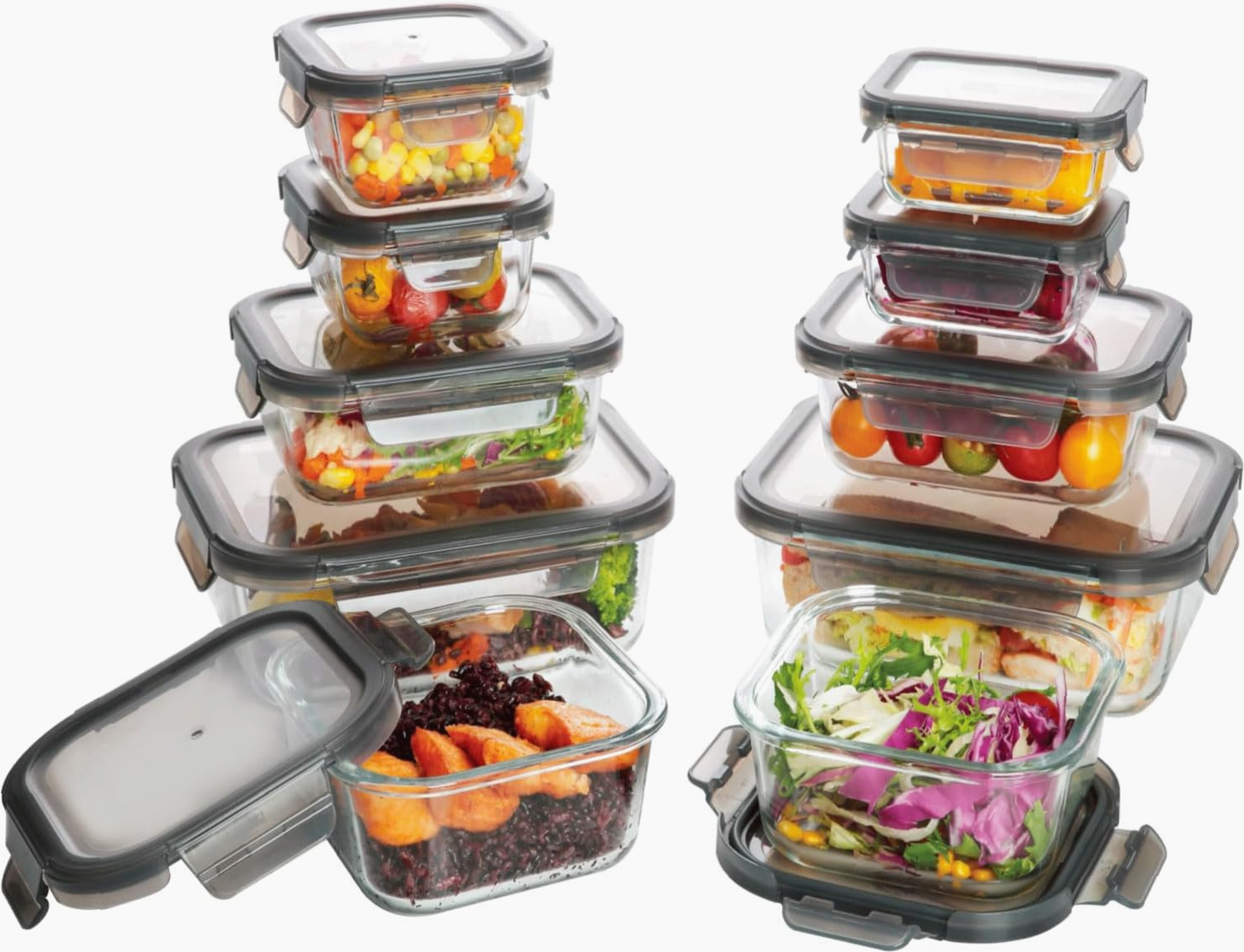 EasyWare JUMBO - Set 10 Contenedores de Vidrio con Tapas Herméticas 20 PCS