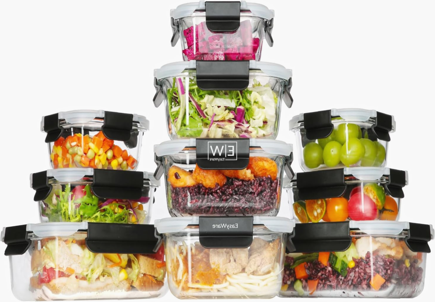 EasyWare Juego de Recipientes de Vidrio Hermético para Alimentos 10 Pzs