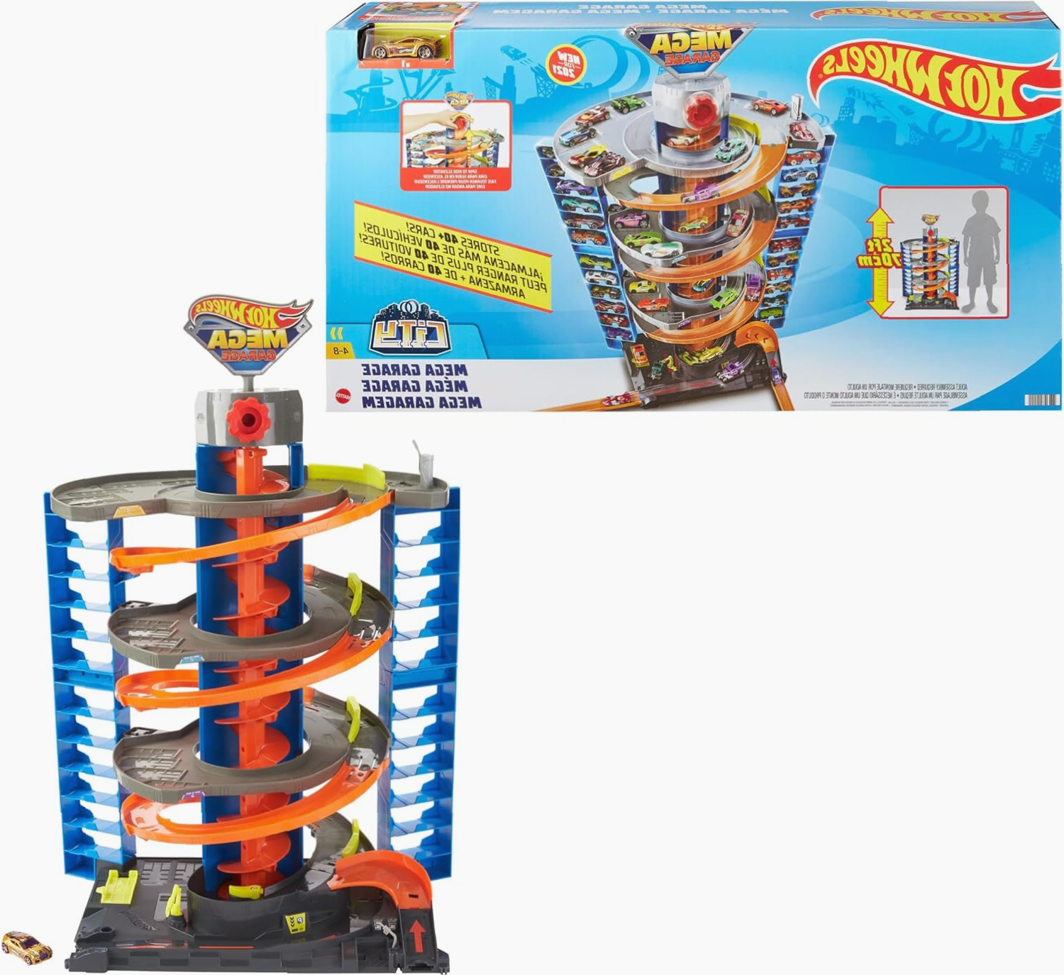 Hot Wheels City Mega Garage con Ascensor y 1 Vehículo para Niños 4+