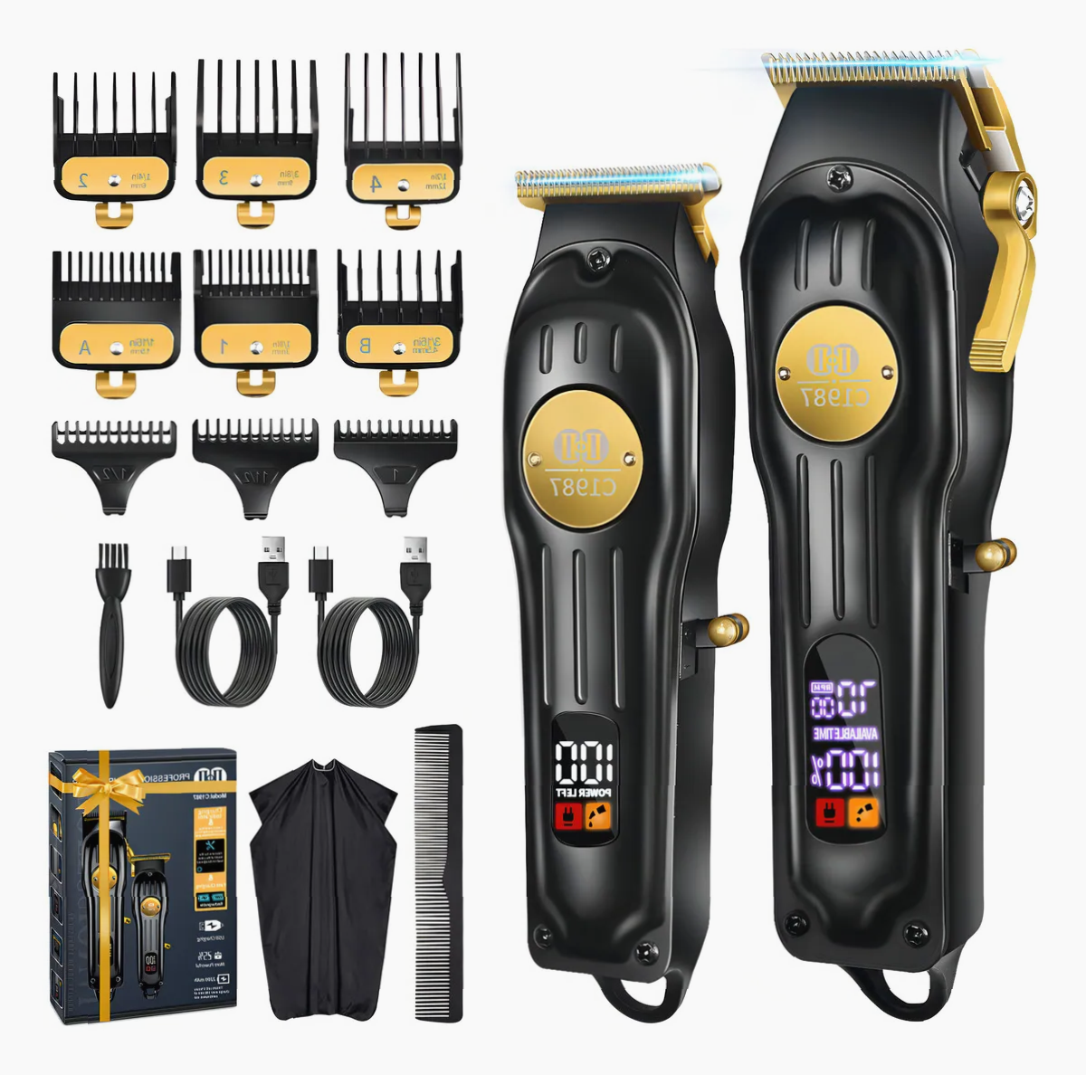 Kit Profesional de Cortadoras CIICII para Cabello con Pantalla LED y 9 Peines