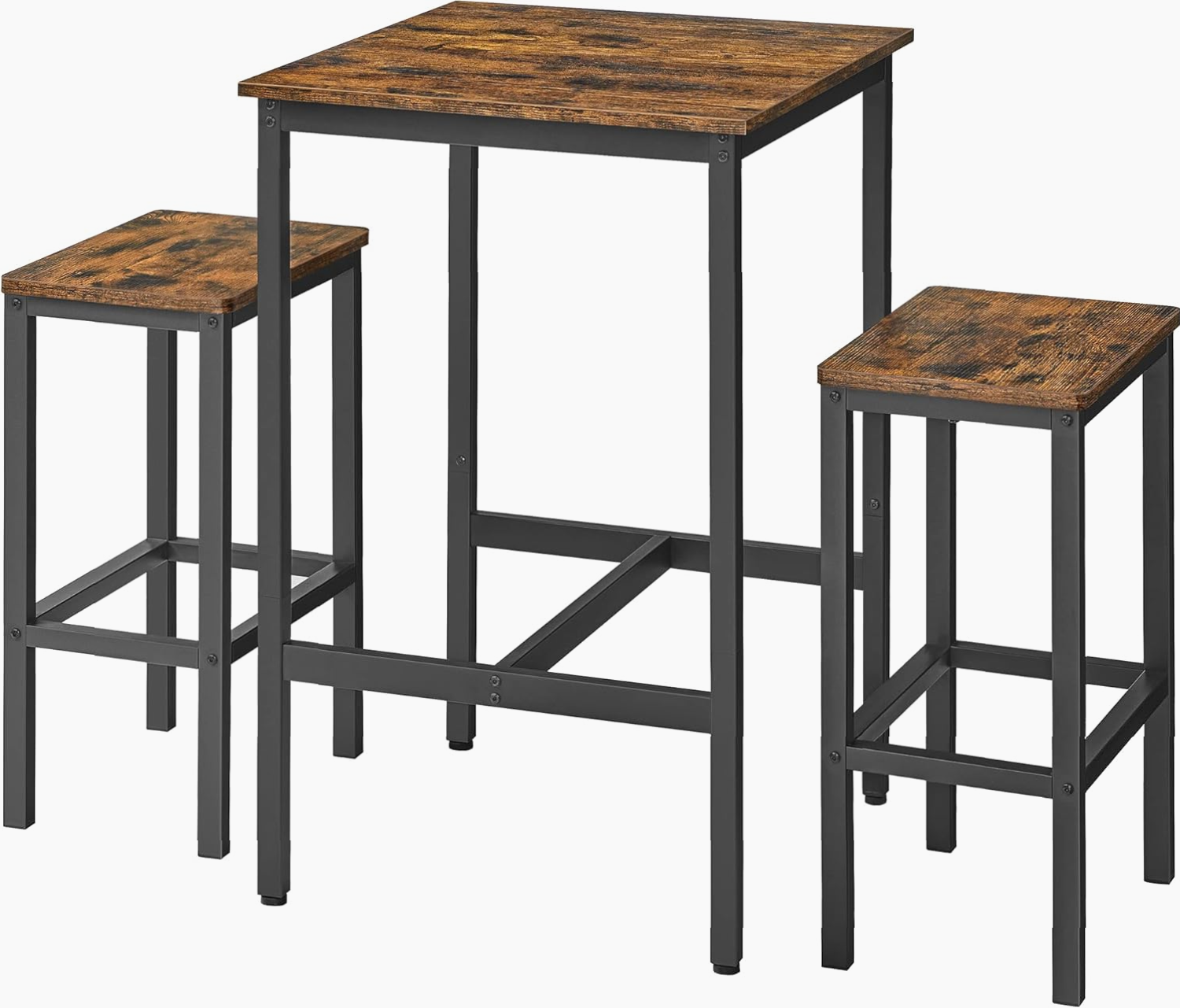 Mesa de Bar Alta con 2 Taburetes, Estilo Industrial, 60 x 60 cm