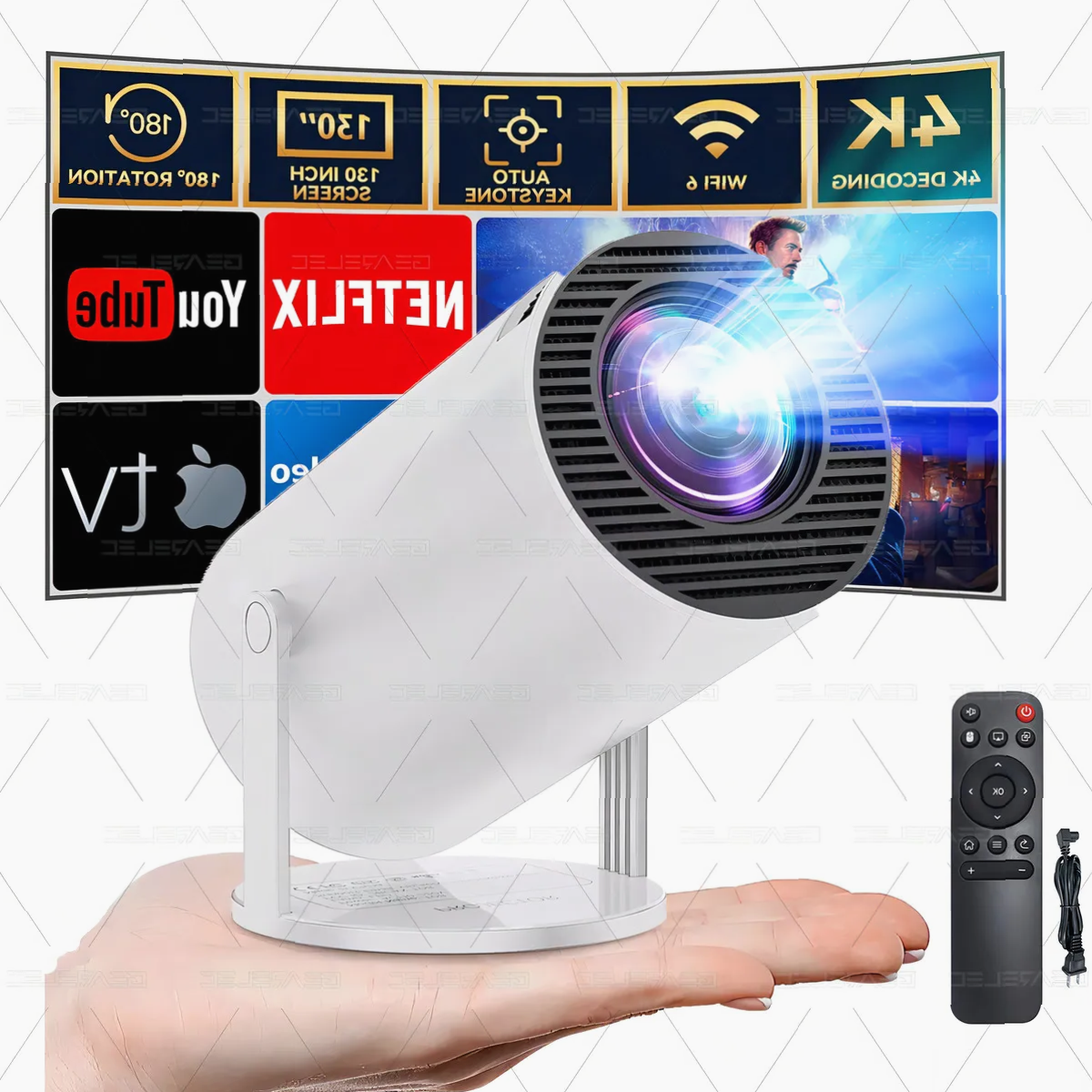 Mini Proyector Hy300 Pro Gearelec 1080P 4K WiFi 12000LM Portátil Blanco