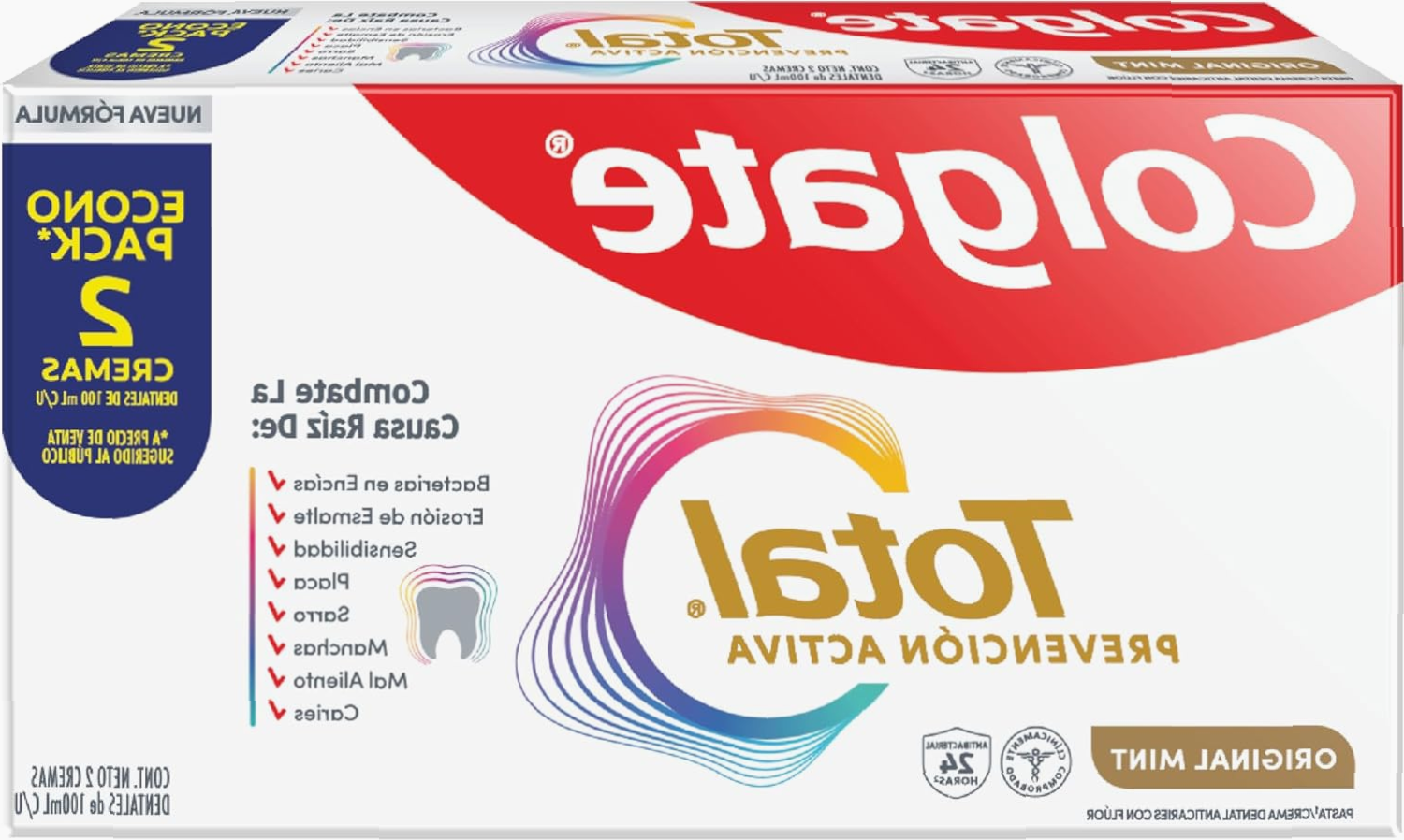 Pasta Dental Colgate Total Original Mint 2x100ml Prevención 24 Horas