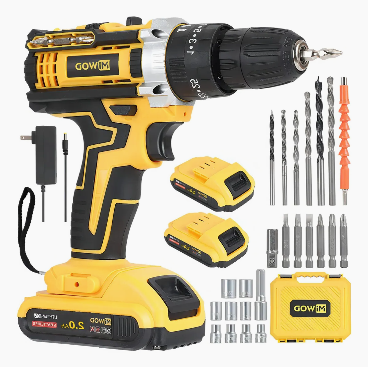 Taladro Atornillador Inalámbrico 21V Miwod con 2 Baterías Amarillo